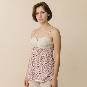 Y2K Crochet Floral Lace Babydoll Cami Tank Top Sz M Cottage Farmers Market Boho